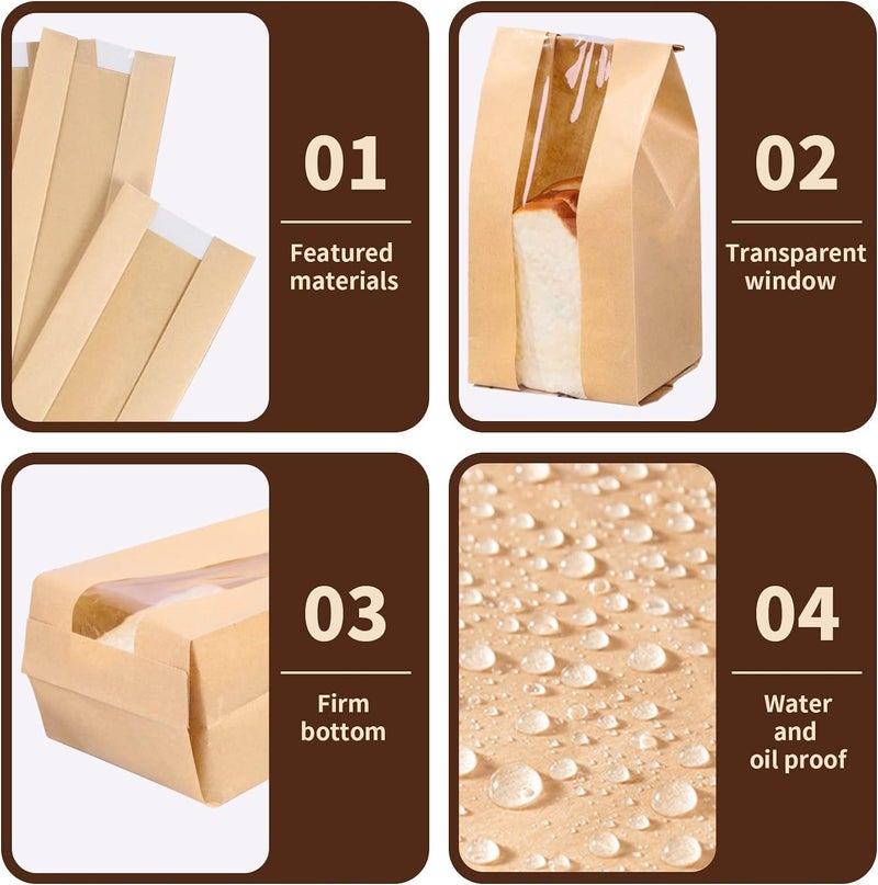 UDAREIT 10 Pack Large Paper Bread Bags for Homemade Sourdough Loaves Bread Bags with Window for Homemade Bread Gift Giving, Sourdough Bread Packaging Storage with Label Seal Stickers(13.7x8.2x3.5 inch) - Image 3